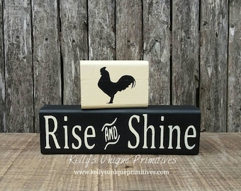 Rise & Shine Wooden Block Sign Chicken Decor Rooster Decor Kitchen Decor Farmhouse Decor Country Rustic Home Decor