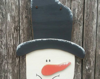 Primitive Snowman Head Snowman Door Hanger Christmas Decor Holiday Decor Home Decor Country Primitive Decor