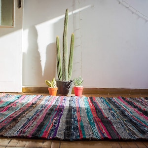 Thick Striped Handwoven Egyptian Kilim Rug| Bohemian Colorful Handmade Wool Kilim Rug| Egyptian Bedouin Rug Kilim| Egyptian Boho Area Rug