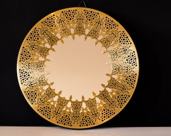 Hand-Forged Brass Islamic Art Mirror: Egyptian Lotus Design