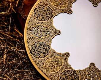 Authentic Antique Handmade Etched Brass Mirror| Oriental Design Wall Mirror| Islamic Geometric Brass Works| Hanging Mirror