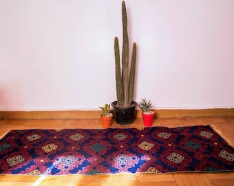 Handwoven Egyptian Kilim Rug | Bohemian Colorful Handmade Wool Rug | Egyptian Bedouin Handwoven Area Rug Kilim With Patterns | Boho Area Rug