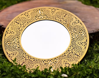 Premium Brass Mirror Islamic Art Hand Forged and Etched Antique, Oriental Geometry Patterns Wall Mirror, Islamic Brass Works
