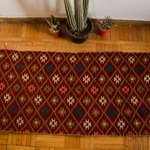 Emerald Green Colorful Double face Handwoven Egyptian Kilim Rug| Bohemian Colorful Handmade Wool Kilim Rug| Egyptian Bedouin Handwoven Rug