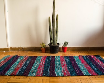 Handwoven Striped Wool Kilim Rug: Bohemian Bedouin Design