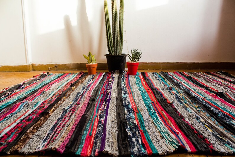 Thick Striped Handwoven Egyptian Kilim Rug Bohemian Colorful Etsy