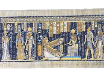 エジプトアート、パピルス 手作りのアケナテン王のパピルス画：古代エジプトの壁画（14インチ×10