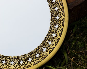 Mesmerizing Brass Mirror Islamic Art Hand Forged and Etched Antique| Oriental Geometry Patterns Wall Mirror | Islamic Geometric Brass Works