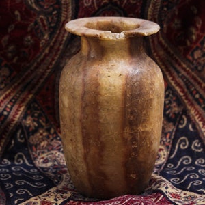 Rare Find - Calcite Alabastar Antique Handmade Ancient Egyptian Vase, Banded Alabastar Vintage Limestone Wide Rimmed Vase Jar