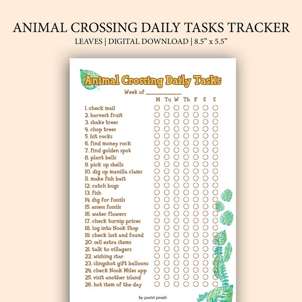 PRINTABLE Animal Crossing Series | Daily Task Tracker | Leaves | 8.5" x 5.5"