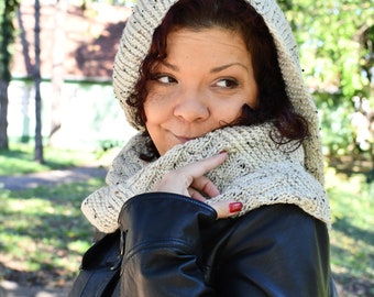 Chunky Knit Scarf, Infinity Scarf, Oversized Scarf, Extra Long Scarf, Circle Scarf, Beige, Bulky Scarf, Infinity Scarf