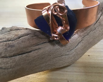 Bracelet manchette verre cuivre bleu