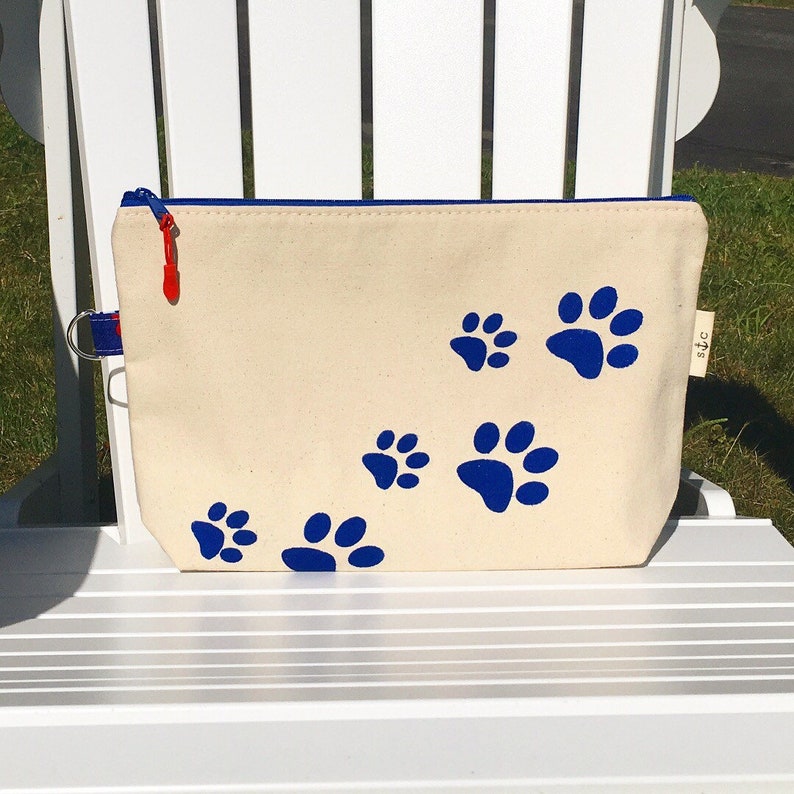 Paw print Puppy prints Toiletry bag Canvas pouch with paw prints Puppy paws zippered pouch zippered pouch