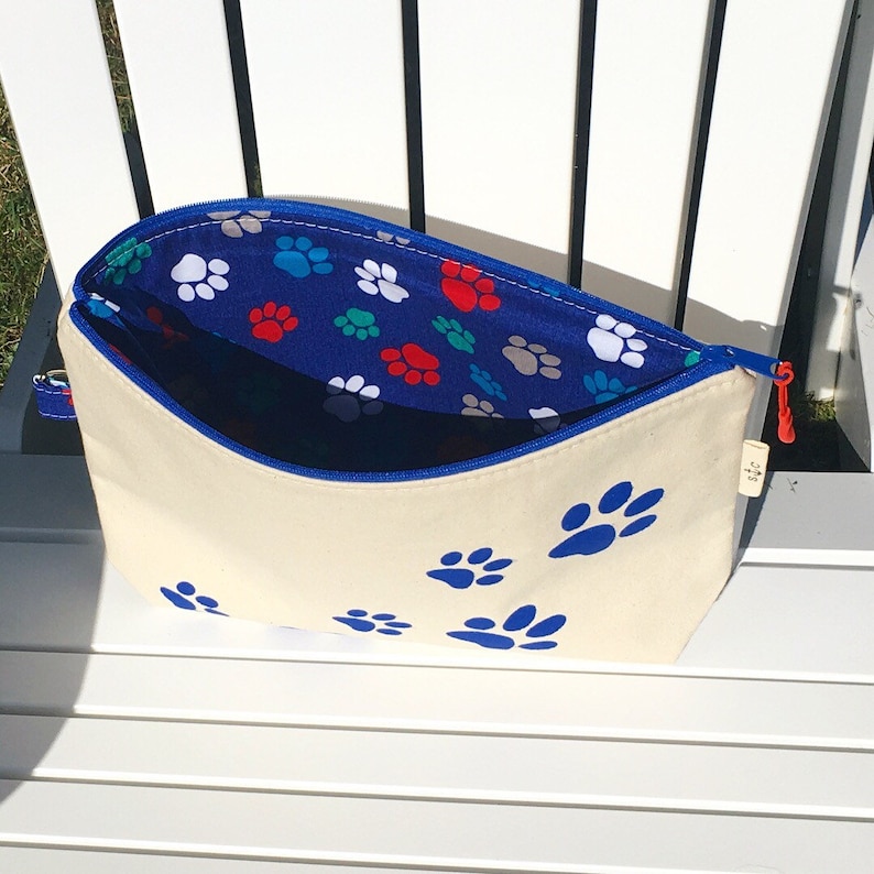 Paw print Puppy prints Toiletry bag Canvas pouch with paw prints Puppy paws zippered pouch zippered pouch