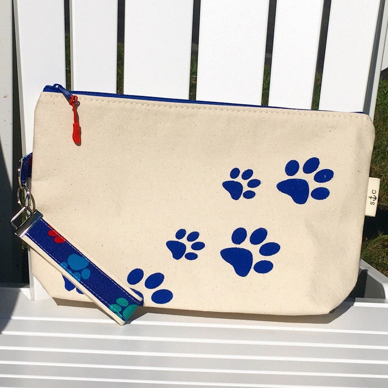 Paw print Puppy prints Toiletry bag Canvas pouch with paw prints Puppy paws zippered pouch zippered pouch