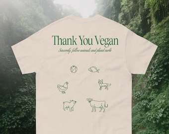 Thank You Vegan Shirt with Animal Illustrations | For the Animals Tshirt | Vegan Gift