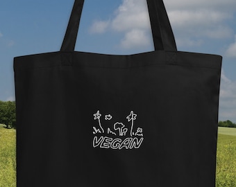 Vegan Embroidered Tote Bag | Organic Cotton | Vegan Gift