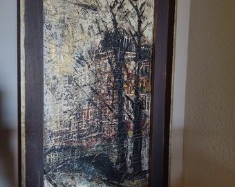 Vintage Oil Painting - City Street c. 1969 Dominique SFAX (First Place Winner 1969) Italy