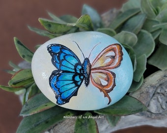 Hand Painted Butterfly Stone: Acrylic Enamel Art, Decorative Rock