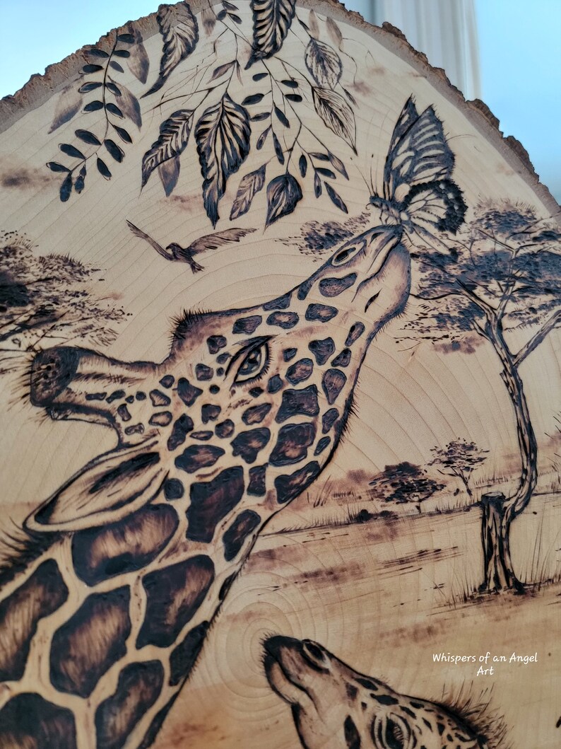 Hand Burned Art, Giraffe Wall Art, Pyrography Design, Etched Wood Art