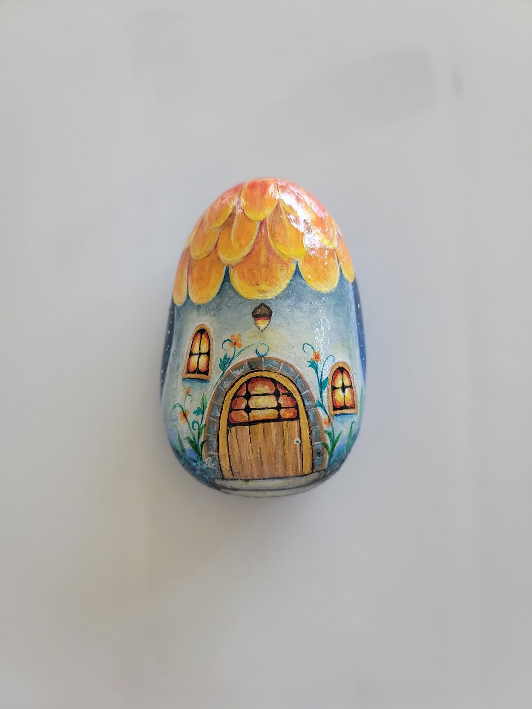 Hand Painted Stone, Fairytale House, Rock Art, Painted Fairyhouse