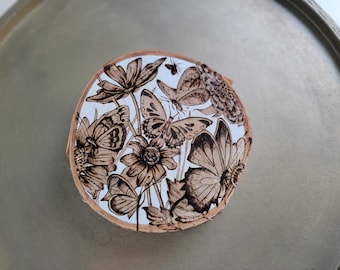 Pyrography Butterfly Wood Art: Hand-Burned Floral Decor