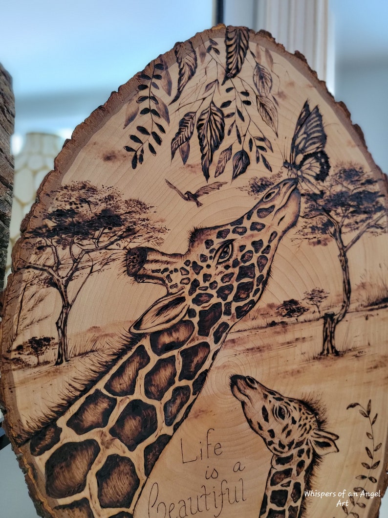 Hand Burned Art, Giraffe Wall Art, Pyrography Design, Etched Wood Art