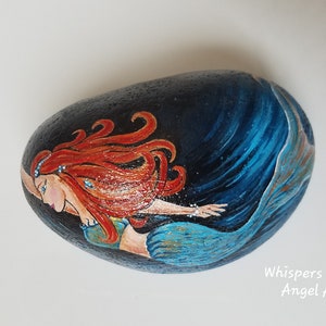 Mermaid Painted Stone, Hand Painted Rock, Stone Art, Hand Painted Decoration, Gift for Girl, Mythical Sea Creature