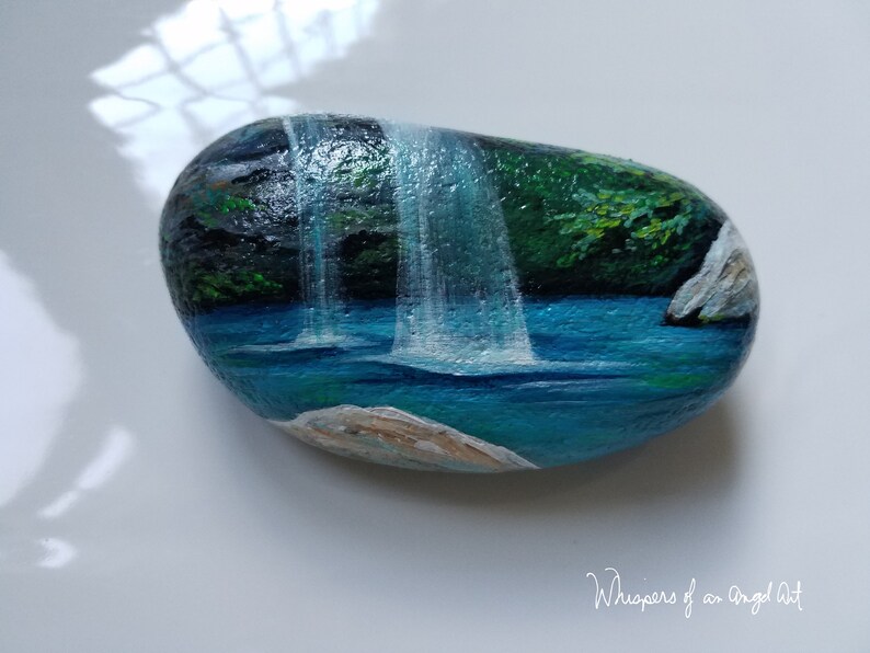 Stone Art Waterfall Art Painted Rock Spa Decor Nature Etsy