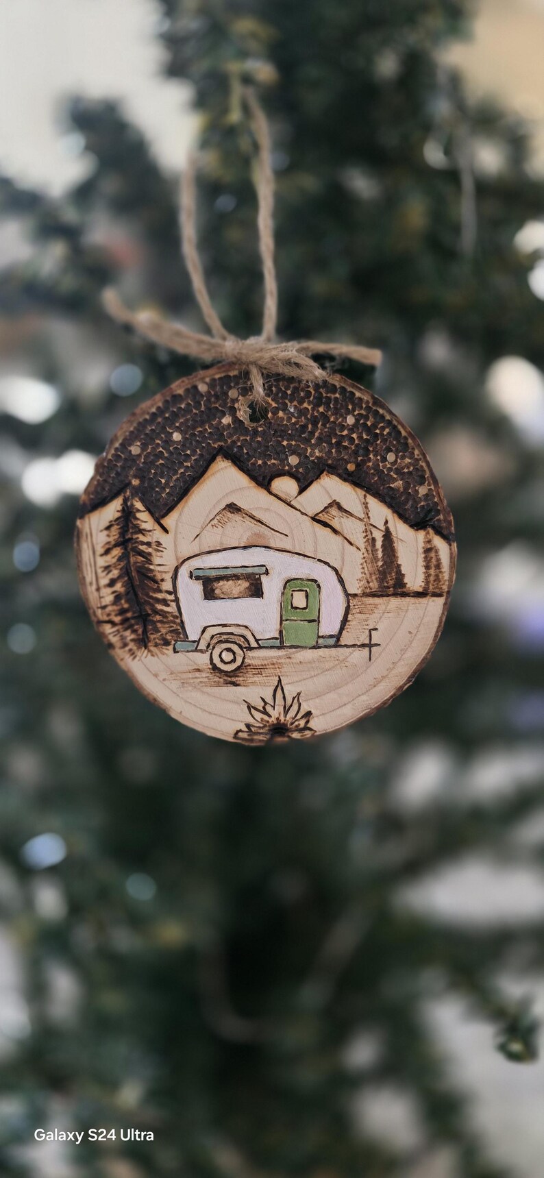 Hand Burned Wood Slice Camper Ornament: Rustic Camping Tree Decoration ...