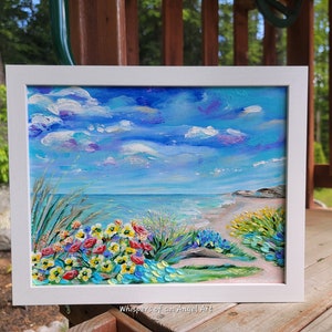 Acrylic Painting(frame NOT included), 14 X 11 Canvas Panel Painting, Beach Wall Art, Seaside Painting, Textured Art, Impressionism Painting