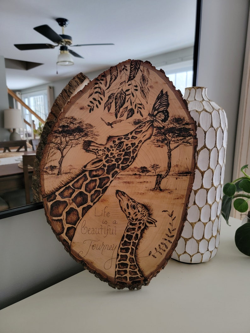 Hand Burned Art, Giraffe Wall Art, Pyrography Design, Etched Wood Art