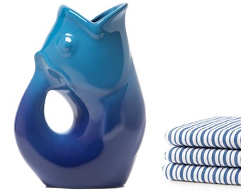 Impressionable Ombre Cobalt Pitcher with Coordinating Set of 3 Kitchen Towels.