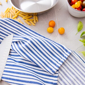 Kitchen Towels, Set of 3, Large Premium Cotton, Modern Blue Stripes, 20x30, 100% Strongly Woven Cotton, Absorbent, Hanging Loop image 4