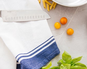 3 Large Kitchen Towels - Set of 3, Urban Blue, Tough Tested  & Absorbent, 100% Cotton, 20"x30" Hanging Loop.  Perfect for drying and spills!