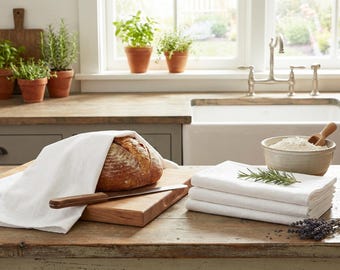 Toallas de harina para panadero: Toallas de cocina grandes de algodón blanco, juego de 4