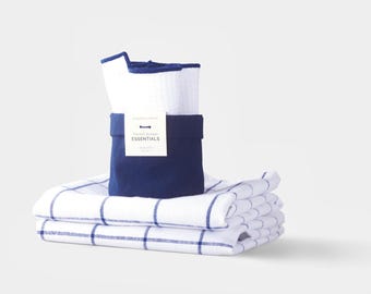 Paños de cocina y paños de cocina con diseño de gofre, cesta Market Street, azul - Juego de 6