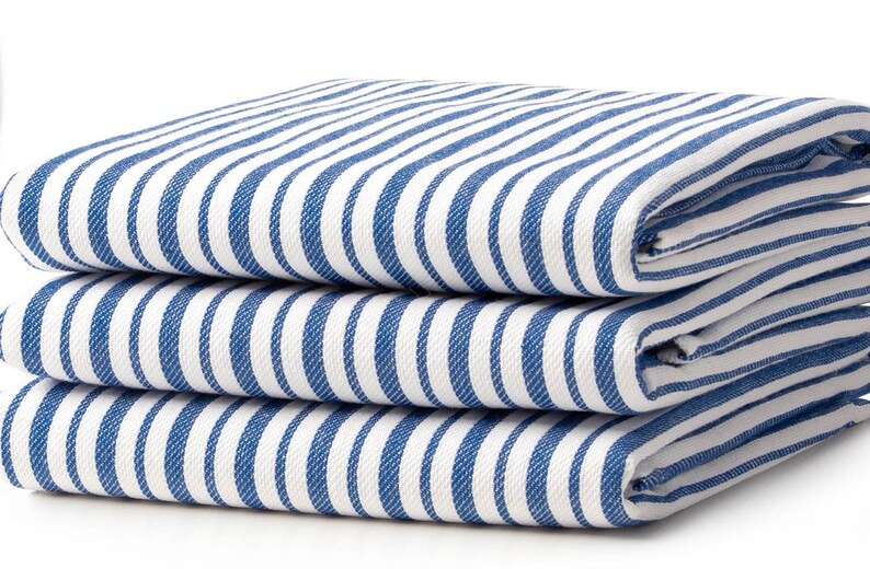 Kitchen Towels, Set of 3, Large Premium Cotton, Modern Blue Stripes, 20x30, 100% Strongly Woven Cotton, Absorbent, Hanging Loop image 2