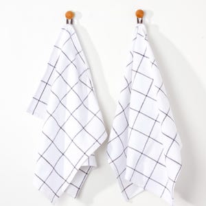 Kitchen Towels - Grey, Set of 2, Large Sized,  Ultra Absorbent,. Check Design, Tough Tested, Heavy Weight