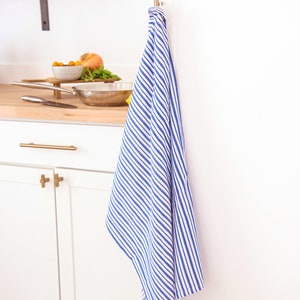 Kitchen Towels, Set of 3, Large Premium Cotton, Modern Blue Stripes, 20x30, 100% Strongly Woven Cotton, Absorbent, Hanging Loop image 3