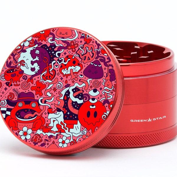 Psychedelic Herb Grinder Trippy Grinder Mushroom Herb Grinder Red Cute Girly Grinder with Catcher