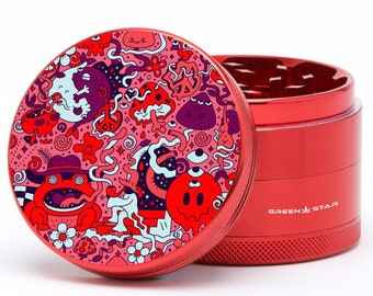 Psychedelic Herb Grinder Trippy Grinder Mushroom Herb Grinder Red Cute Girly Grinder with Catcher