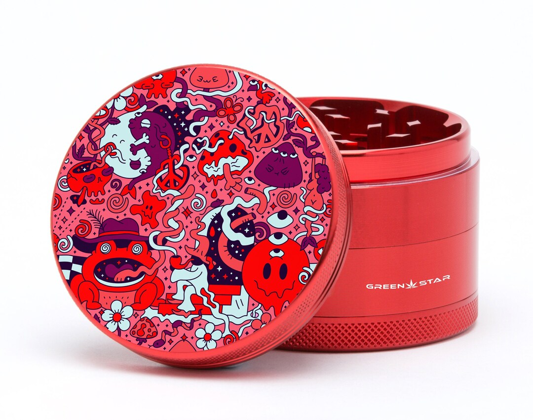 Psychedelic Herb Grinder Trippy Grinder Mushroom Herb Grinder Red Cute