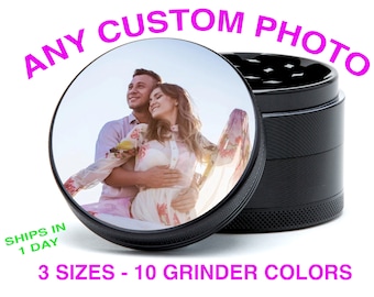 Custom Grinder Any Custom photo - Personalized Herb Grinder with Catcher Custom 4" Grinder, 3" Grinder, 2" grinder Customized Large Grinder