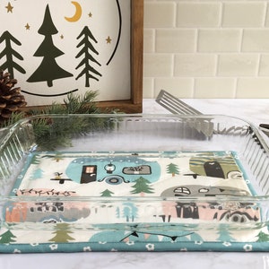 Retro Camping Hot Pad: Casserole Dish Trivet, Road Trip Fabric (9" x 13")
