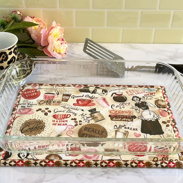 Large 9” x 13” Retro Cafe, Hot Pad, Casserole, Cookie Sheet, Trivet, Coffee, Foodie, Vintage, Kitchen, Recipe
