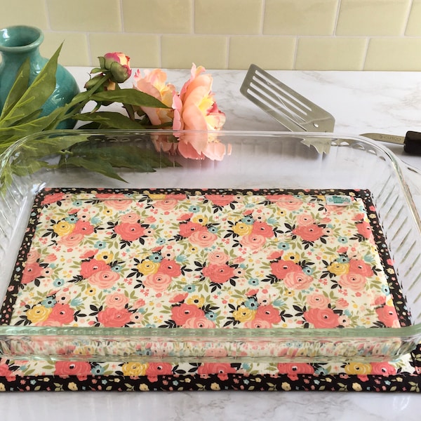 Large 9" x 13" Joy in the Journey Floral, Hot Pad, Trivet, Casserole, Cookie Sheet, Pot Holder, Foodie