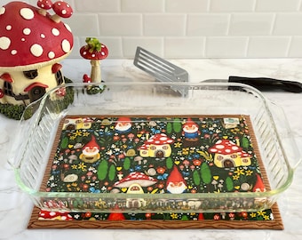 Gnome Home Hot Pad: Mushroom Kitchen Trivet (9" x 13") Under 15 dollars