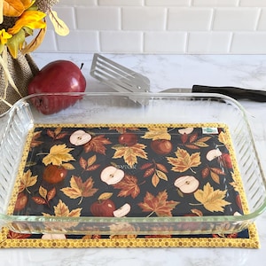 Fall Apple Orchard Harvest Hot Pad: Oversized Kitchen Trivet (9" x 13") Under 15 dollars