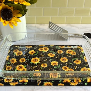 Large 9” x 13” Sunny Sunflowers, Hot Pad, Trivet, Pot Holder, Casserole, Cookie Sheet, Yellow, Under 15 Dollars, Sunshine, Summer